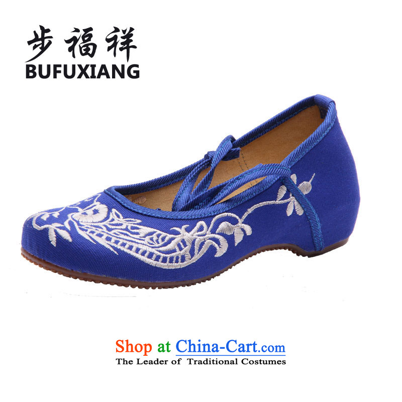 Step Fuk Cheung new stylish old Beijing increased within stylish mesh upper embroidered shoes new single shoes during the spring and autumn 8807 Blue38
