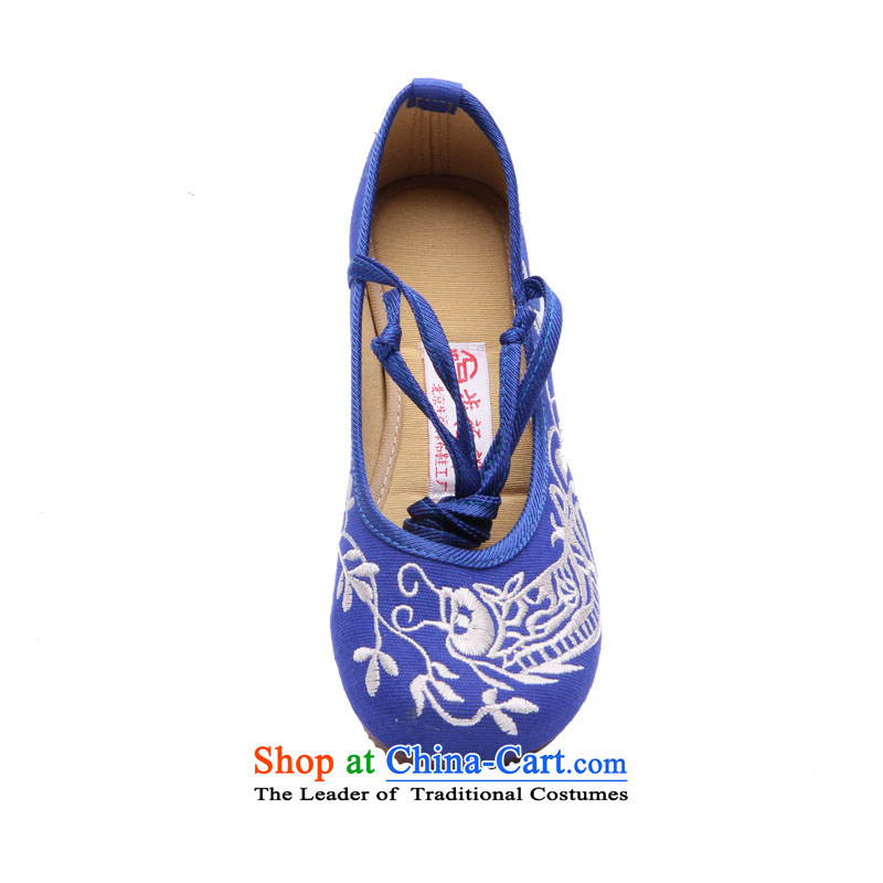 Step Fuk Cheung new stylish old Beijing increased within stylish mesh upper embroidered shoes new spring and autumn 8807 blue fish single shoe step 40 Fuk Cheung shopping on the Internet has been pressed.