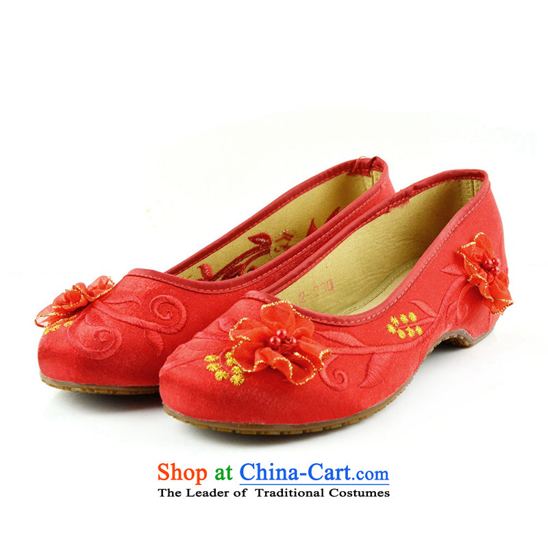 The first door of Old Beijing Ms. mesh upper embroidered shoes marriage shoes red single shoe with small slope rising within single shoe ethnic bride shoes dress shoes red Golden Flower 40 Purple Door (zimenyuan) , , , shopping on the Internet