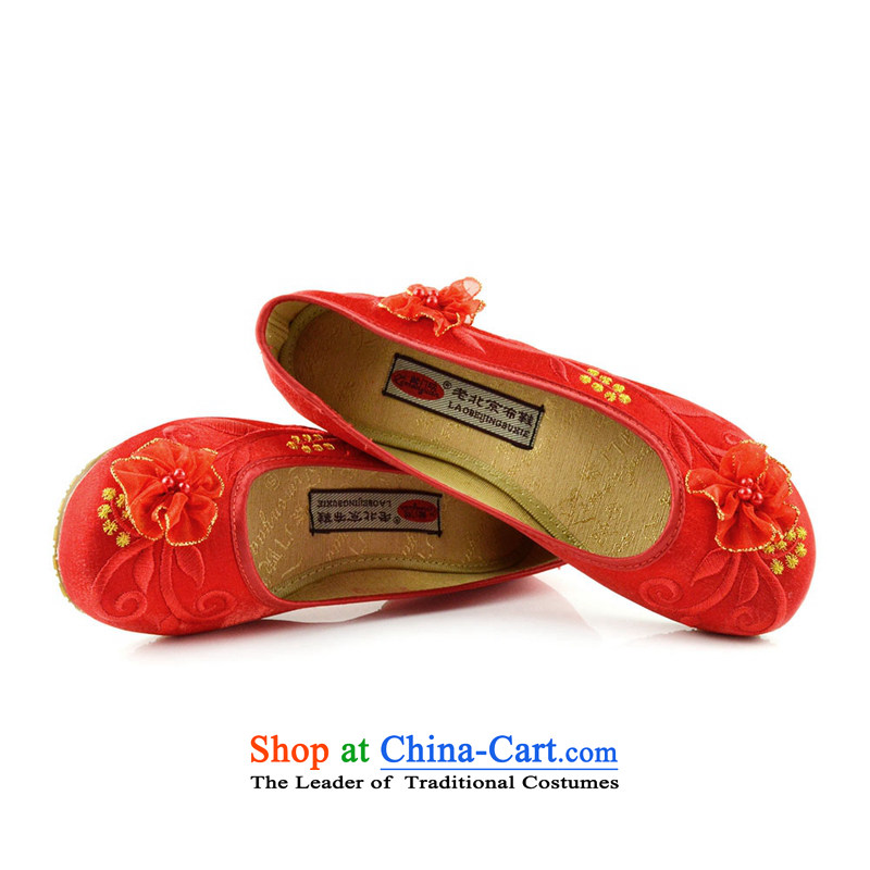 The first door of Old Beijing Ms. mesh upper embroidered shoes marriage shoes red single shoe with small slope rising within single shoe ethnic bride shoes dress shoes red Golden Flower 40 Purple Door (zimenyuan) , , , shopping on the Internet