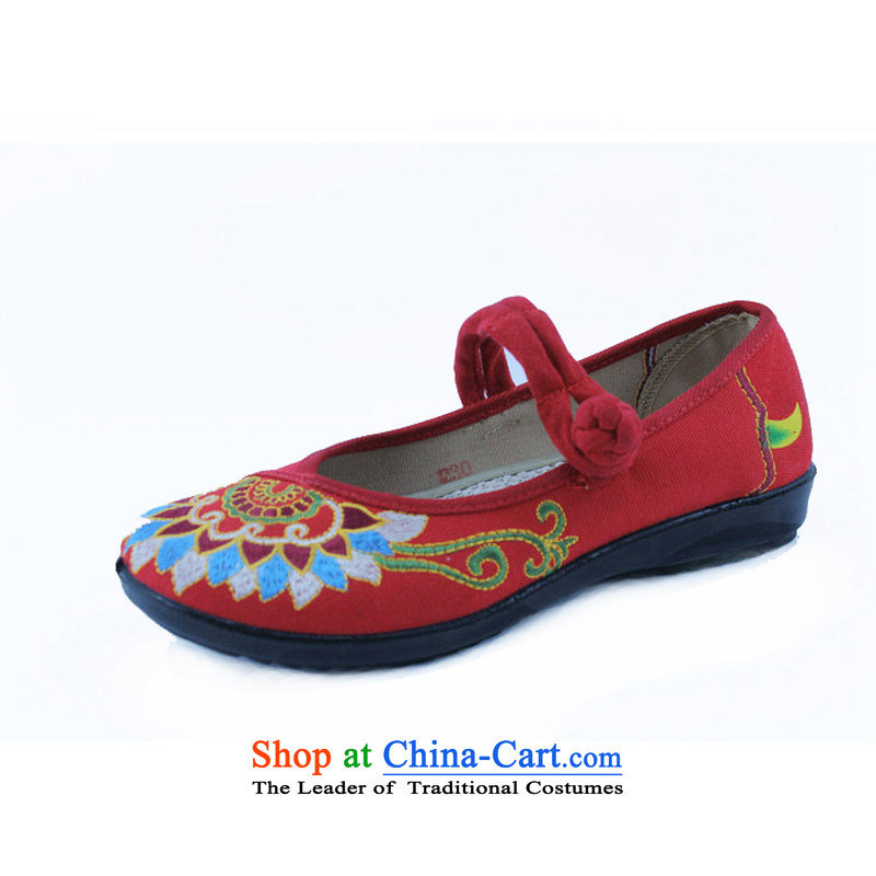Mesh upper with genuine old Beijing Women embroidered shoes spring, summer, autumn, ethnic single women shoes with soft, square Dance Shoe mother shoe 1908 Red?38