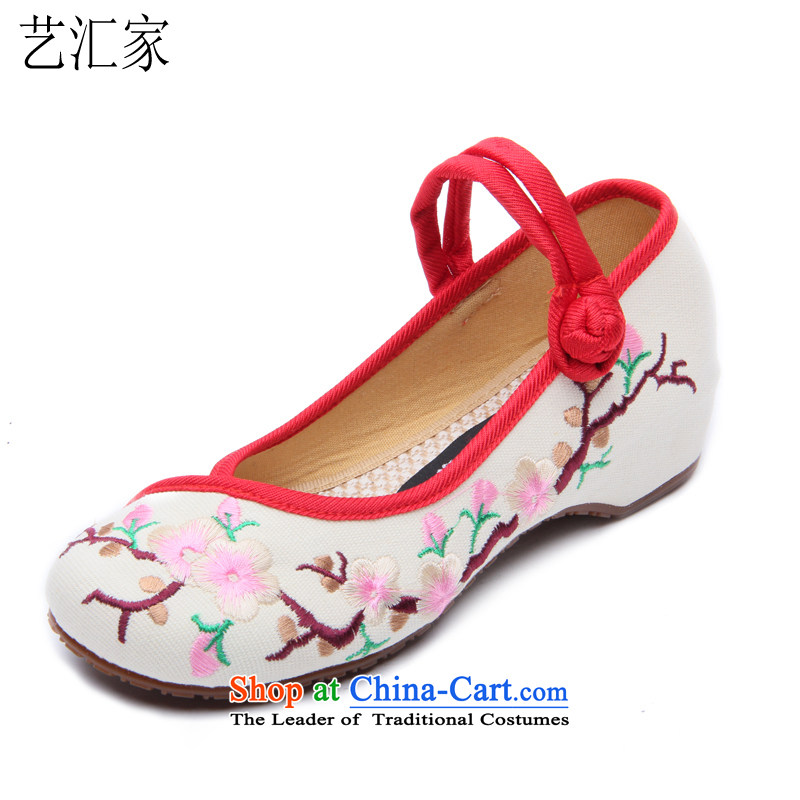 Performing Arts step Ka Fuk Cheung?2015 new ethnic embroidered shoes of Old Beijing hasp female mesh upper mesh upper single shoe slope with a lady's shoe D-1002 8802 m White?37