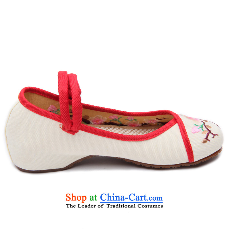 Performing Arts step Ka Fuk Cheung 2015 new ethnic embroidered shoes of Old Beijing hasp female mesh upper mesh upper single shoe slope with a lady's shoe D-1002 8802 m White 37, step-by-step Fuk Cheung shopping on the Internet has been pressed.