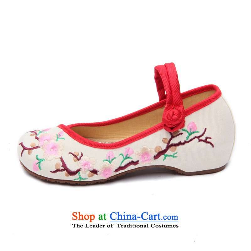 The 2015 new ethnic embroidered shoes of Old Beijing hasp female mesh upper mesh upper single shoe slope with the embroidered shoes D-1002 8802 m White step 35 Fuk Cheung shopping on the Internet has been pressed.
