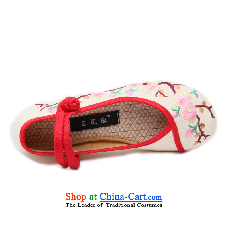 The 2015 new ethnic embroidered shoes of Old Beijing hasp female mesh upper mesh upper single shoe slope with the embroidered shoes D-1002 8802 m White step 35 Fuk Cheung shopping on the Internet has been pressed.