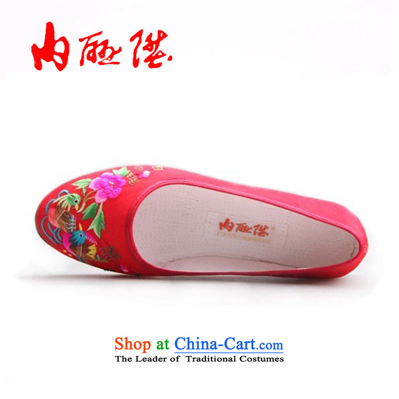 Inline l women shoes old Beijing mesh upper leather panelled core half-gon sea embroidered RMB Female leather upper with mesh 7251A it black peony 35 inline l , , , shopping on the Internet