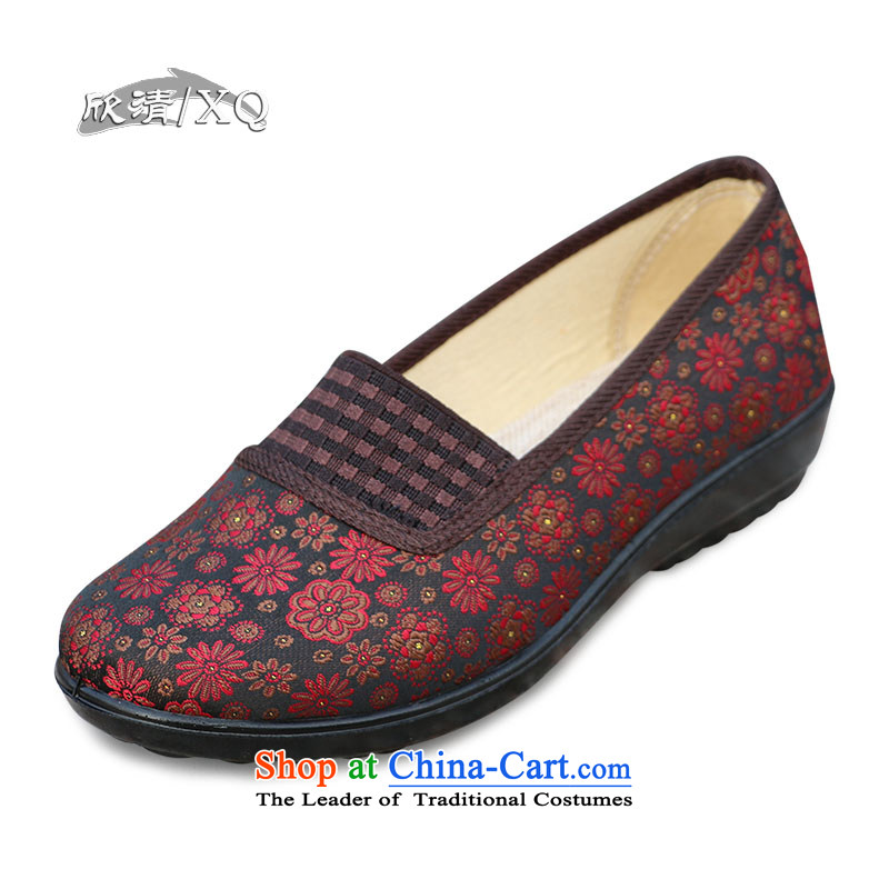 Welcomes the new spring winding the elderly in the breathable mesh upper with old Beijing mother shoes comfortable shoes flat bottom dance L109 embroidered shoes brown 37 Yan Ching shopping on the Internet has been pressed.