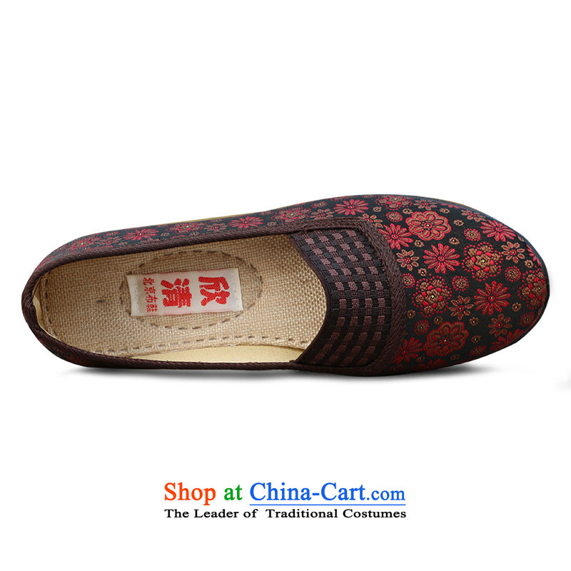 Welcomes the new spring winding the elderly in the breathable mesh upper with old Beijing mother shoes comfortable shoes flat bottom dance L109 embroidered shoes brown 37 Yan Ching shopping on the Internet has been pressed.