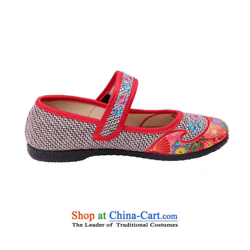 Step Fuk Cheung 2015 new women's mesh upper embroidered shoes of ethnic embroidered shoes of Old Beijing mesh upper with velcro single step 39 gray shoes 6-197 Fuxiang , , , shopping on the Internet
