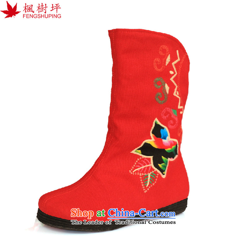 Maple ping original old Beijing mesh upper end of the fourth quarter of thousands of women in embroidery and boots characteristics of ethnic ladies boot RedFJ13610 36