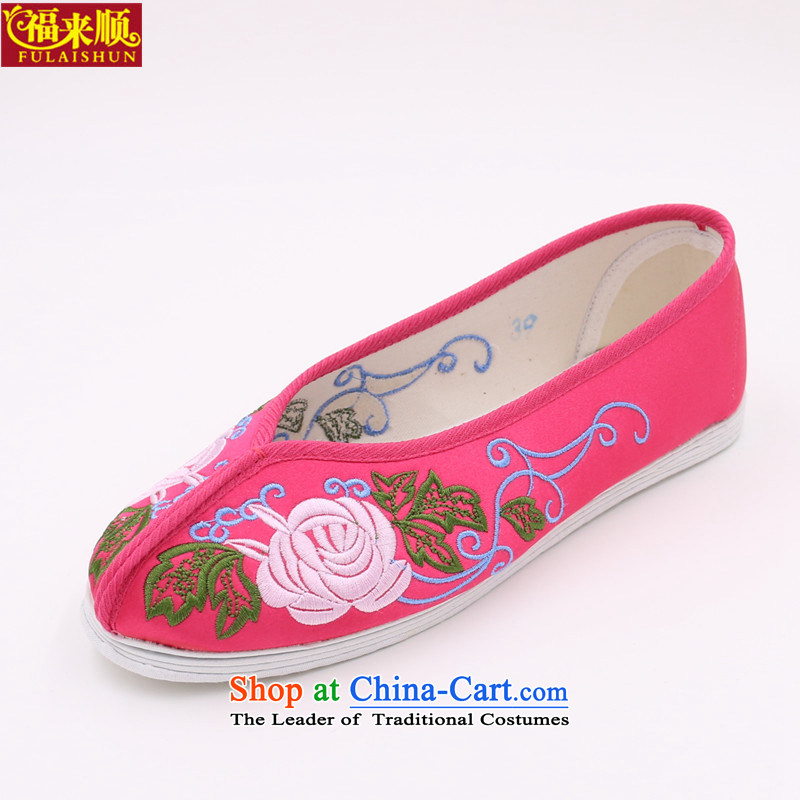 Mesh upper with old Beijing National wind embroidered shoes China wind the bottom light port 202, pink embroidered shoes 38
