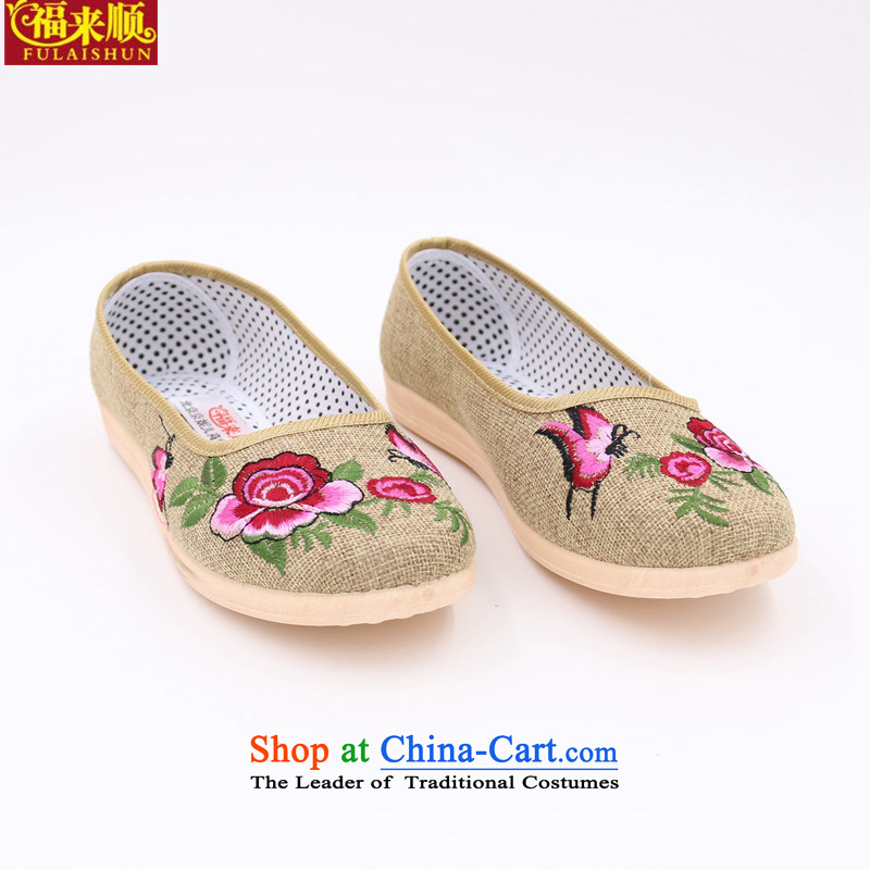 Mesh upper with old Beijing embroidered shoes China wind single shoe linen embroidered with soft, light yellow 36 women shoes to the well-soon (FULAISHUN) , , , shopping on the Internet