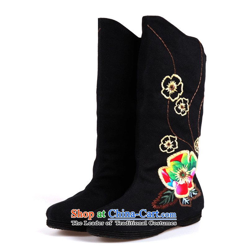 Maple-pyeong of Old Beijing mesh upper ladies boot ethnic embroidered shoes thousands of high and the black velvet E15M boots the 39 Maple ping , , , shopping on the Internet