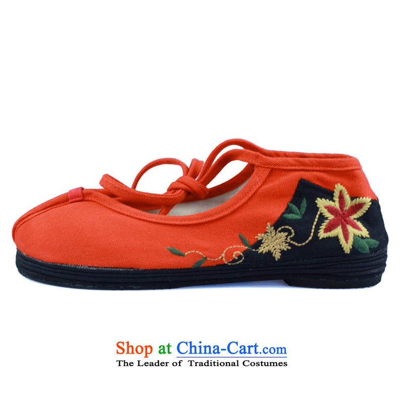 Maple-pyeong of ethnic thousands ground of old Beijing mesh upper stylish flat bottom embroidered shoes, casual women shoes orange B12 35 Maple ping , , , shopping on the Internet