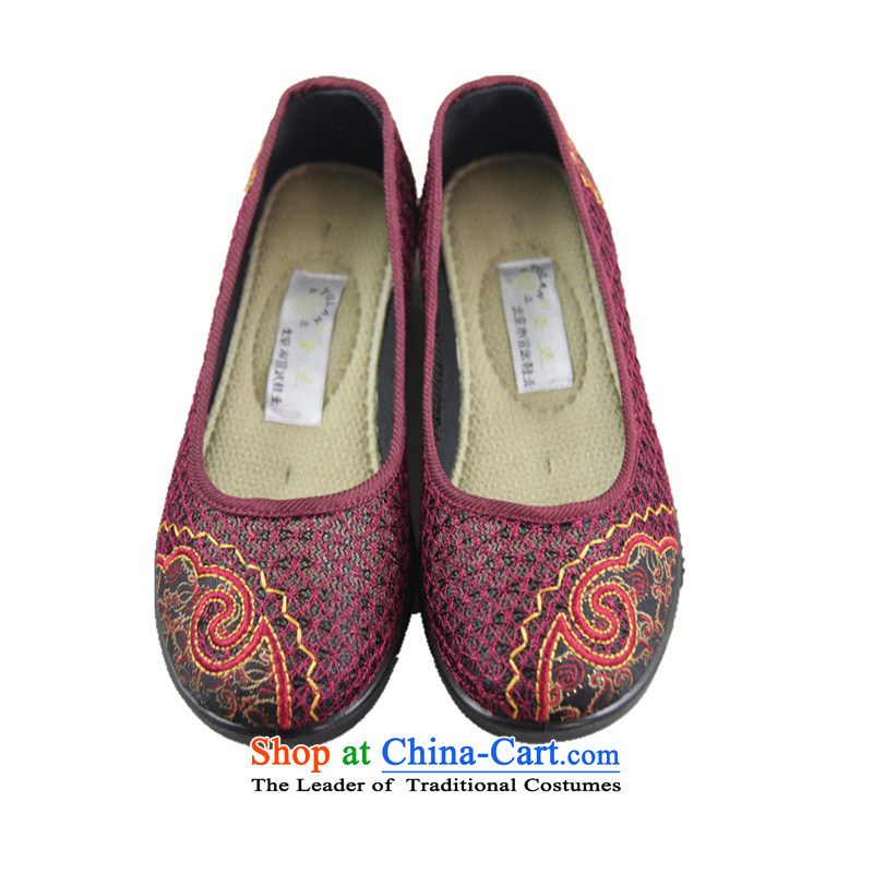 Magnolia 2015 new old Beijing mesh upper spring and summer female single shoes for breathable anti-slip shoes comfortable casual dim web flower in the elderly mother shoe red 39, magnolia shopping on the Internet has been pressed.