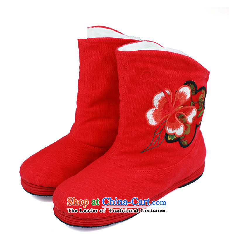 Maple-pyeong of ethnic old Beijing mesh upper in embroidery ladies boot cotton shoes during the spring and autumn ladies boot Red A818 39 Maple ping , , , shopping on the Internet