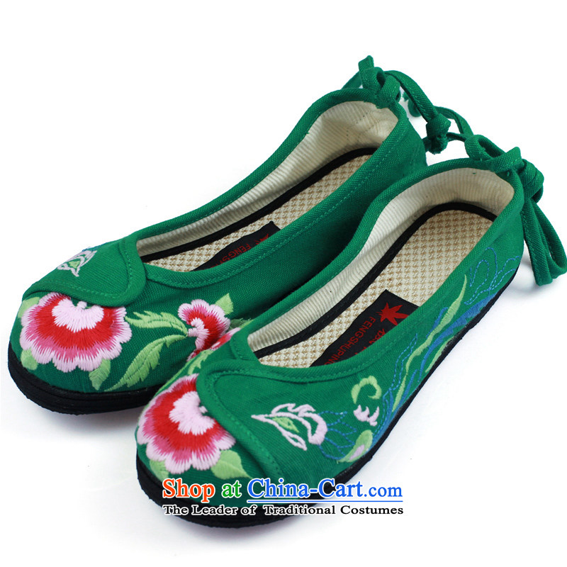Maple-pyeong of Old Beijing mesh upper ethnic embroidered shoes mother shoe features female shoes green R18 36 Maple ping , , , shopping on the Internet