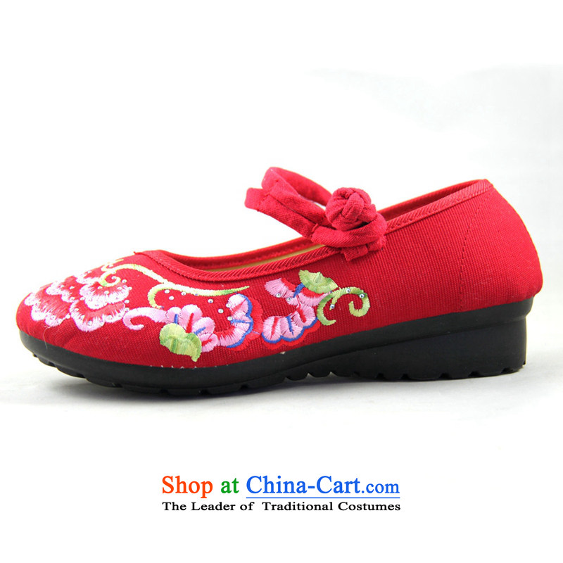 Magnolia 2015 new old Beijing mesh upper spring and summer womens single shoe traditional embroidery sneakers with the buckle on the slope of the girl embroidered shoes 2312-1184 red 39, magnolia shopping on the Internet has been pressed.