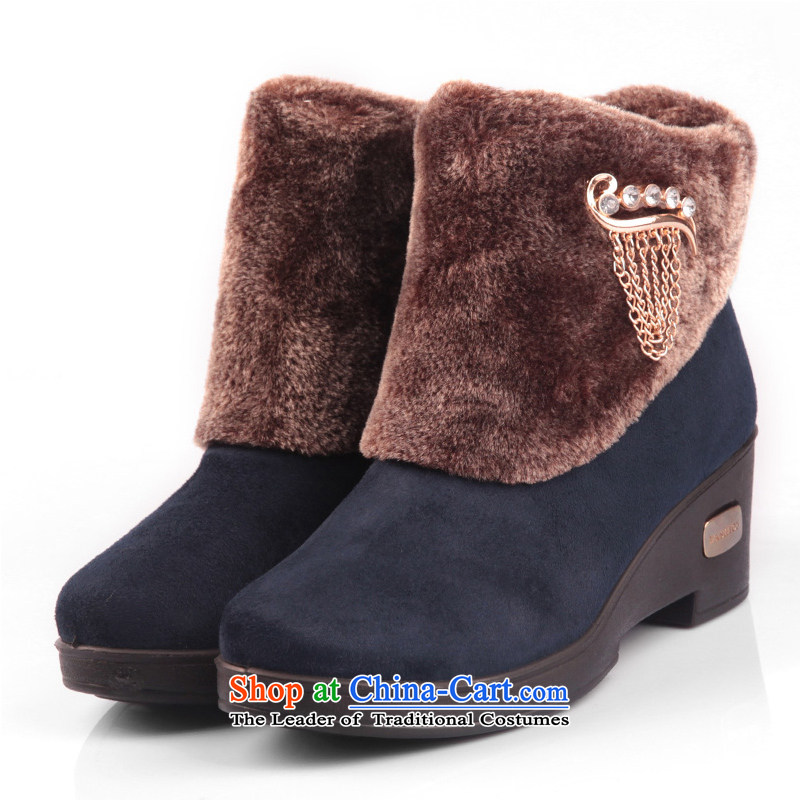 Maple-pyeong of Old Beijing stylish shoe mesh upper cotton shoes thick with thick winter-boots female boots IndigoFLJ19121M 37