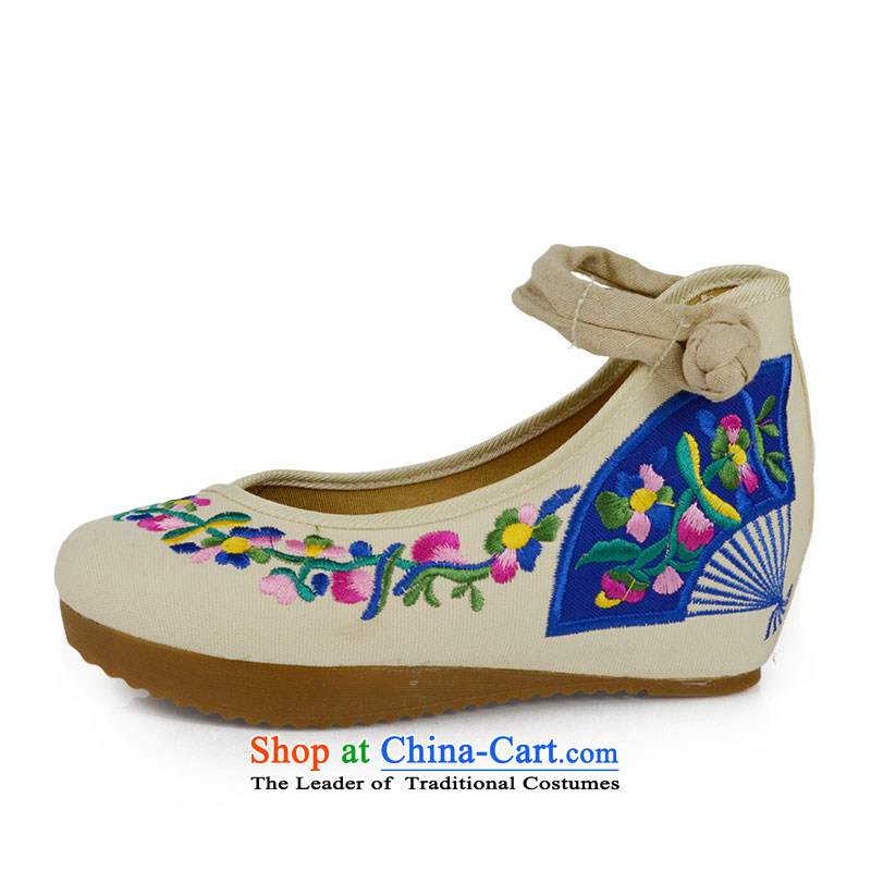 The first door of Old Beijing mesh upper female embroidered shoes high heels spring and summer ethnic single shoe thick rising within women shoes stylish embroidery beige 37 Purple Door (zimenyuan) , , , shopping on the Internet
