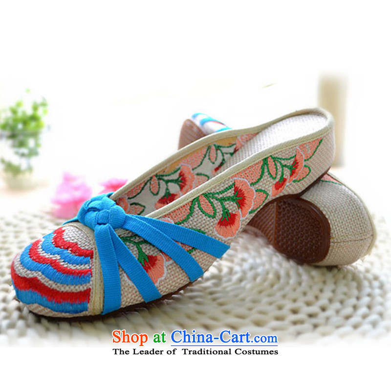 The first door of Old Beijing mesh upper female stylish embroidered shoes summer embroidered slippers ethnic Baotou cool with small slope and drag the bottom of beef tendon beige 34 Purple Door (zimenyuan) , , , shopping on the Internet