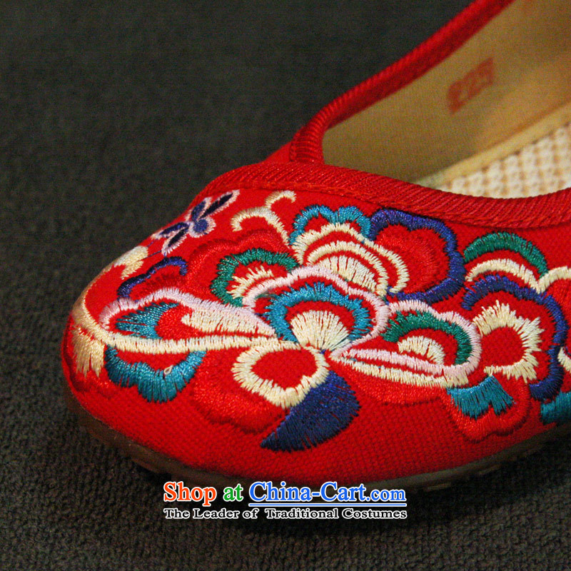 The silk fall within the old Beijing increased women's shoes shoes of ethnic leisure slope with the embroidered shoes 525A13 red 36 marriage shoes Shelley LAU's silk , , , shopping on the Internet