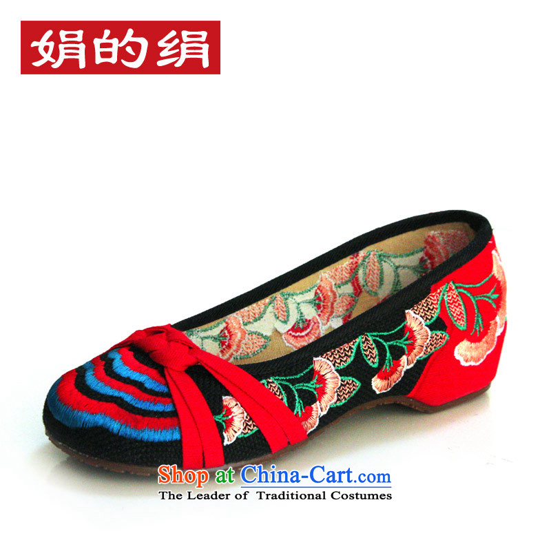 The silk autumn old Beijing mesh upper embroidered shoes of ethnic slope with women shoes increased within single shoe 525A74 canvas black 35