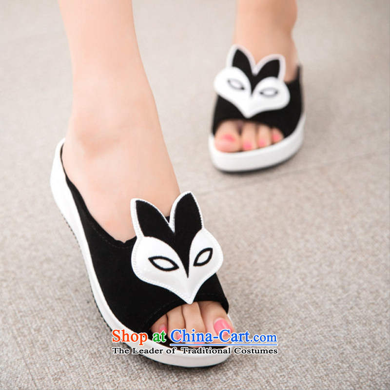 Summer 2015 new women's non-slip cool slippers cartoon leisure flat bottom shoe slippers and stylish lounge sandals B053YZ black?38