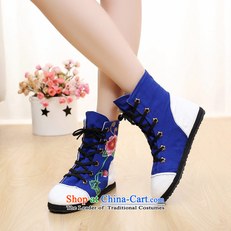The silk autumn Shelley leisure old Beijing mesh upper ethnic flat bottom embroidered shoes porcelain tether canvas shoes  293 white blue 37, Ms Shelley silk , , , shopping on the Internet