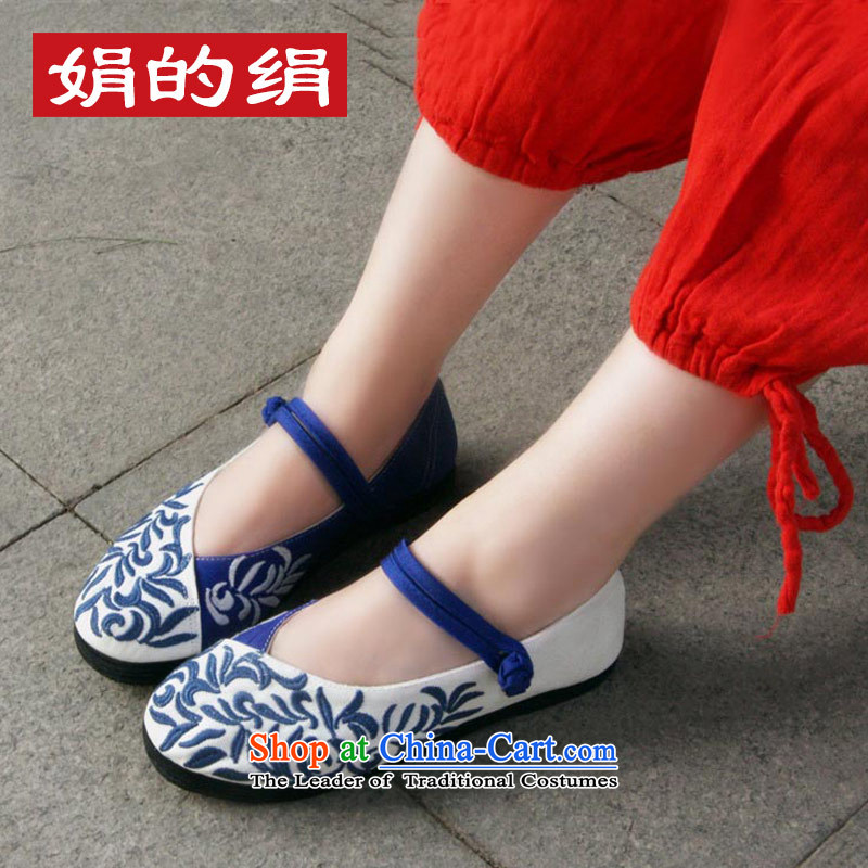 The silk autumn Shelley ethnic embroidered shoes of Old Beijing mesh upper layer bottom blue-chin strap retro women shoes single Shoes, Casual Shoes 301 38, Ms Shelley silk , , , shopping on the Internet