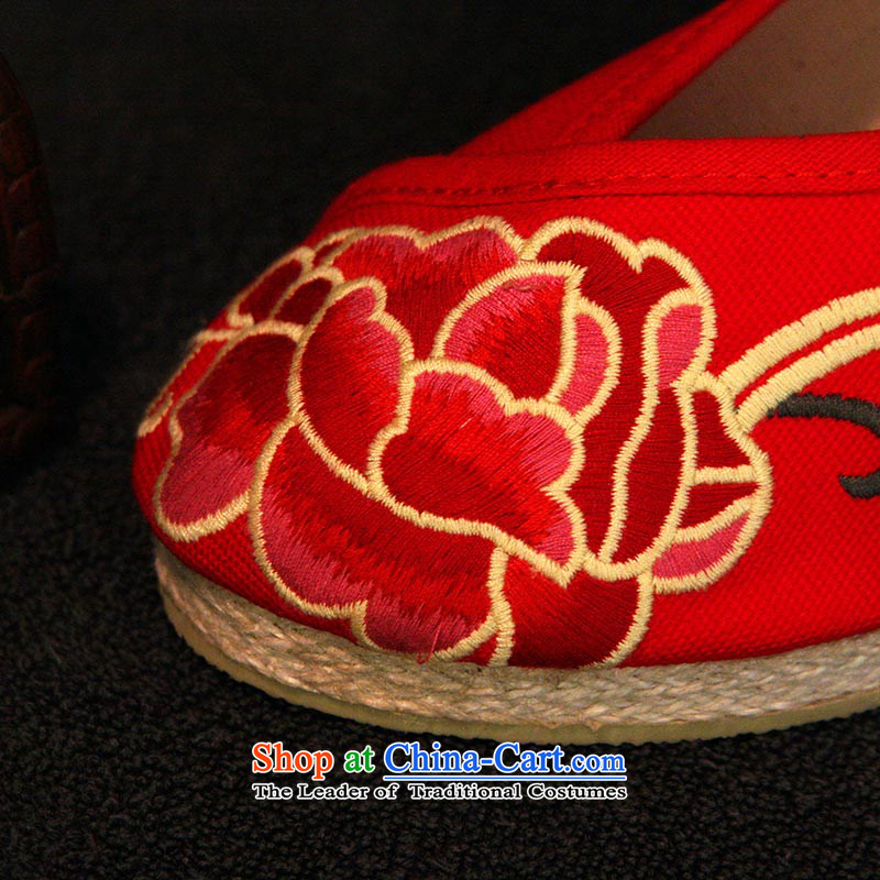 The silk fall of Old Beijing National wind and contemptuous of Mudan mesh upper embroidered shoes red shoes bride shoes, casual marriage with a lady's shoe single slope shoes 303-6 red 38, Ms Shelley silk , , , shopping on the Internet