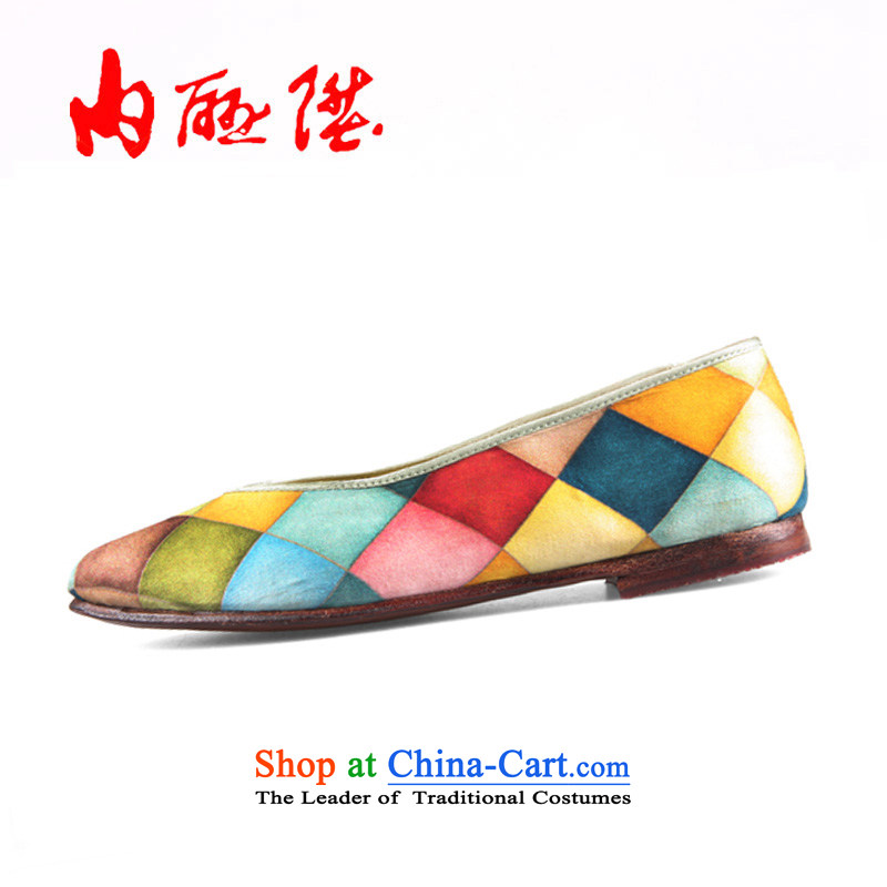 The rise of Old Beijing mesh upper spring and summer-gon leather upper with mesh female points watercolor 7246A mixed spend?35