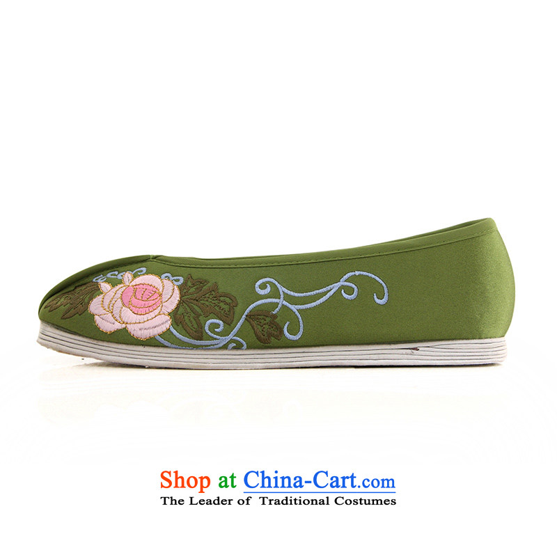 The silk autumn old Beijing mesh upper ethnic embroidered shoes bride shoes shoes bottom thousands of marriage female flat bottom single shoe 901 green + bottom 34, Shelley thousands of silk , , , shopping on the Internet