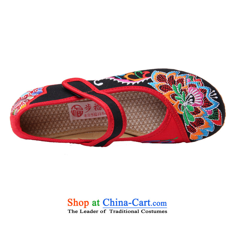 Step Fuk Cheung 2015 new old Beijing ethnic dance mesh upper strap embroidered shoes increased with the female singles shoes slope A01-7 black 37, step-by-step Fuk Cheung shopping on the Internet has been pressed.