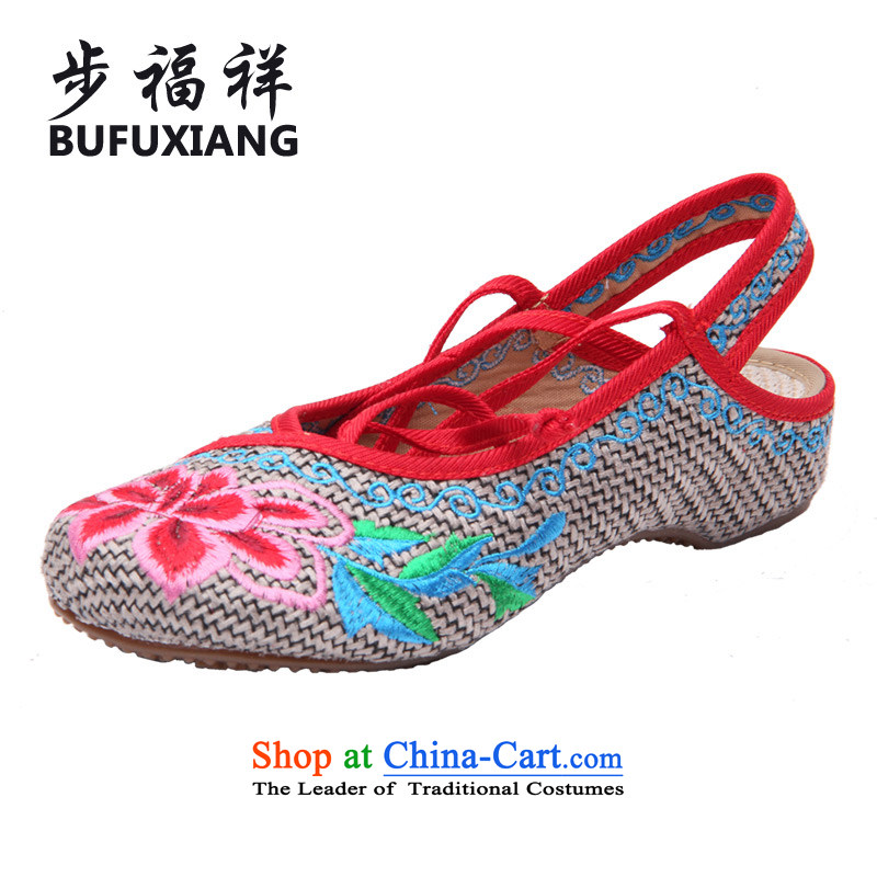 Step Fuk Cheung?2015 new spring and summer old Beijing mesh upper with flat embroidered shoes of ethnic women shoes red?1-7-16?Gray?35