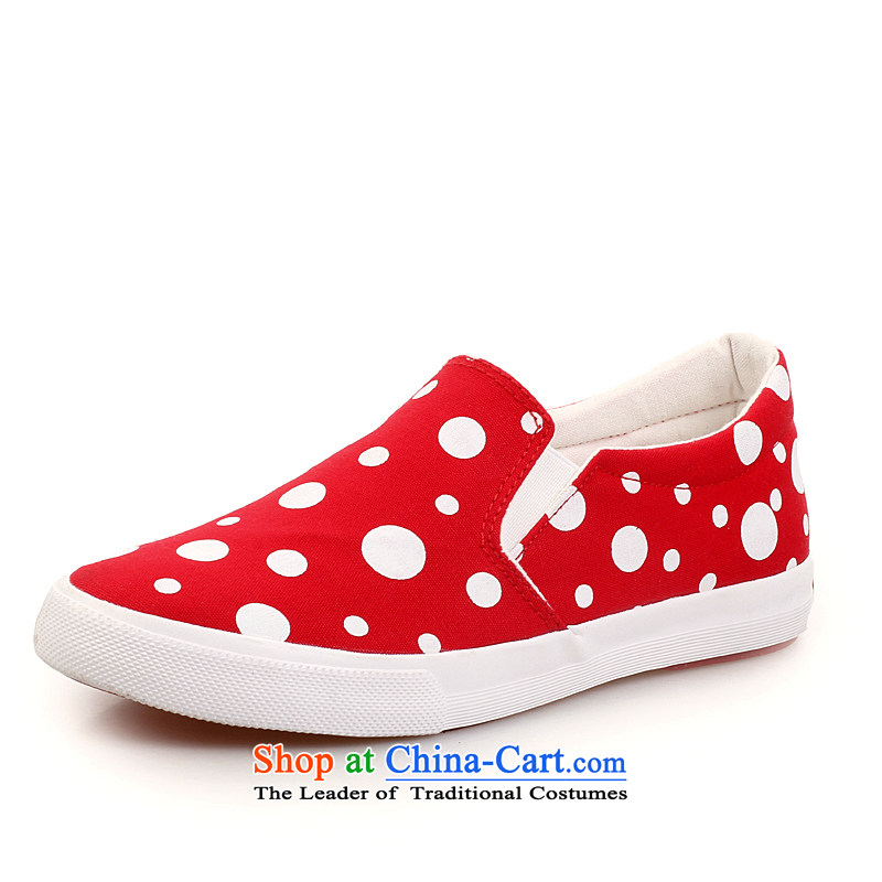 The new trendy and comfortable flat bottom canvas shoes, casual women shoes low shoes single lazy people shoes B0007 Red 40