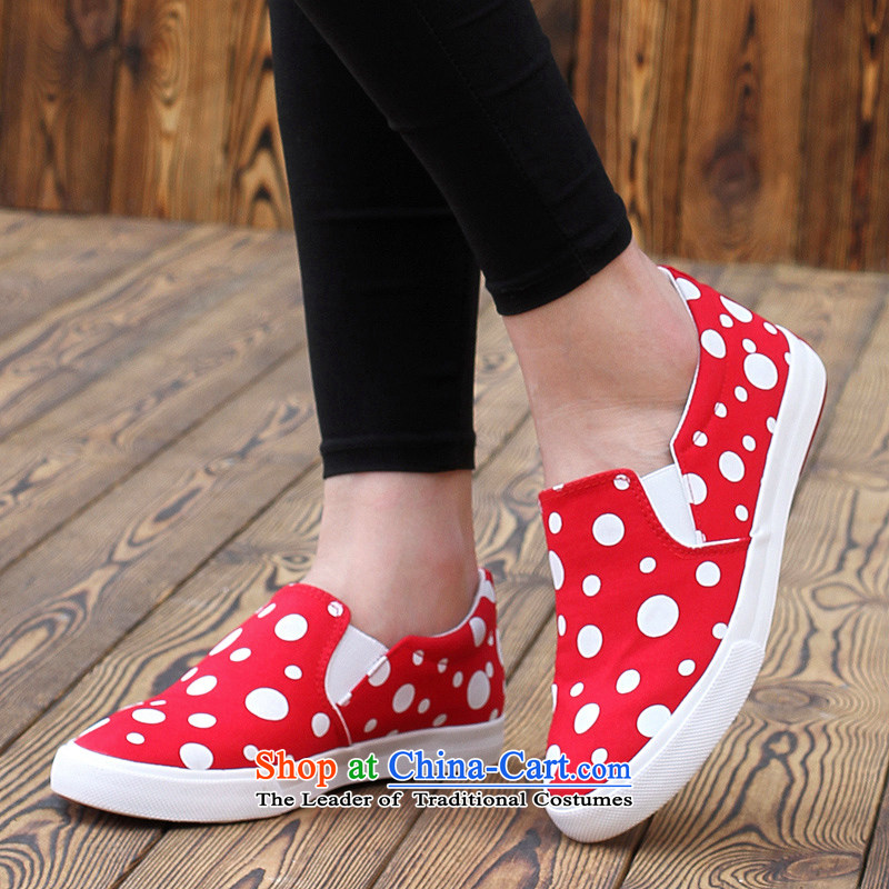 The new trendy and comfortable flat bottom canvas shoes, casual women shoes low shoes single lazy people shoes B0007 red 40, Sophomore (HAODONGJIA good shopping on the Internet has been pressed.)