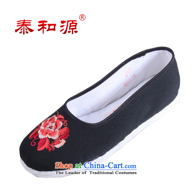 The Thai and source of Old Beijing classic ethnic Mudan mesh upper embroidery female cloth shoes breathability and comfort women shoes manually embroidered ground cloth sewing backplane leisure shoes black 34
