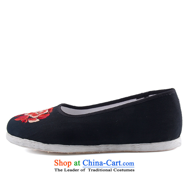 The Thai and source of Old Beijing classic ethnic Mudan mesh upper embroidery female cloth shoes breathability and comfort women shoes manually embroidered ground cloth sewing bottom black 34-tae leisure shoes and source , , , shopping on the Internet