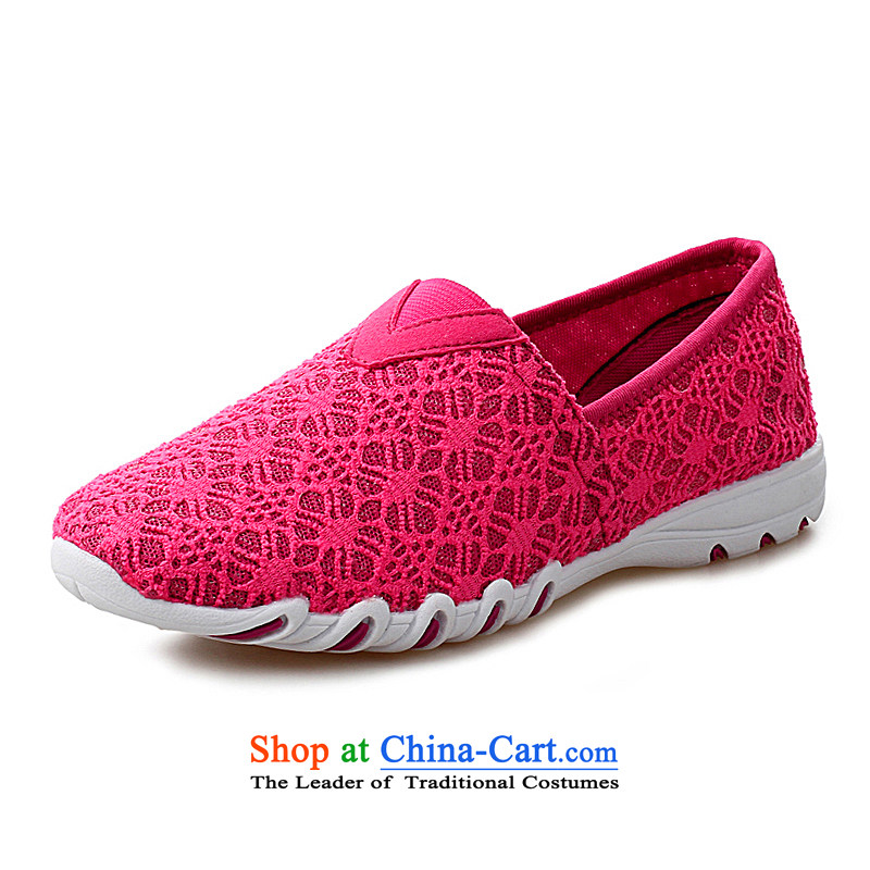 2015 Spring_Summer new transparent lei mesh yarn flat bottom click Shoes, Casual Shoes students shoes breathable mesh upper for women in Red 35