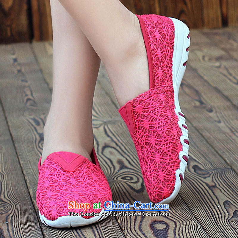 2015 Spring/Summer new transparent lei mesh yarn flat bottom click Shoes, Casual Shoes students shoes breathable mesh upper for women in the 35 Days 1002-1060 RED , , , shopping on the Internet