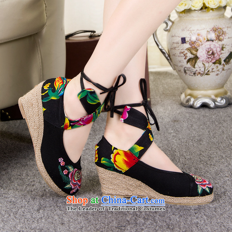 The electoral support C.O.D.- ethnic bride shoes marriage shoes with new red hill slopes of marriage with the embroidered shoes shoes of Old Beijing female black 35 mesh upper suga us , , , shopping on the Internet