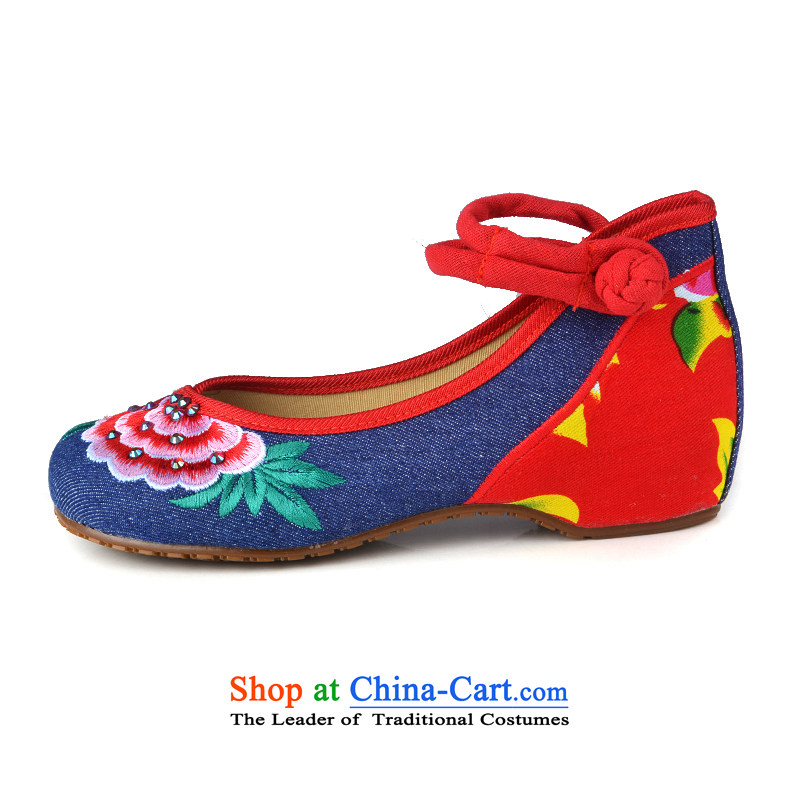 Lun Cheung Sui LINXIANGRUI) (Spring/Summer Old Beijing mesh upper with slope comfortable female embroidered shoes Dance Shoe water drilling hasp ethnic women shoes A412-164 blue 38, Lun Cheung Shui (LINXIANGRUI) , , , shopping on the Internet