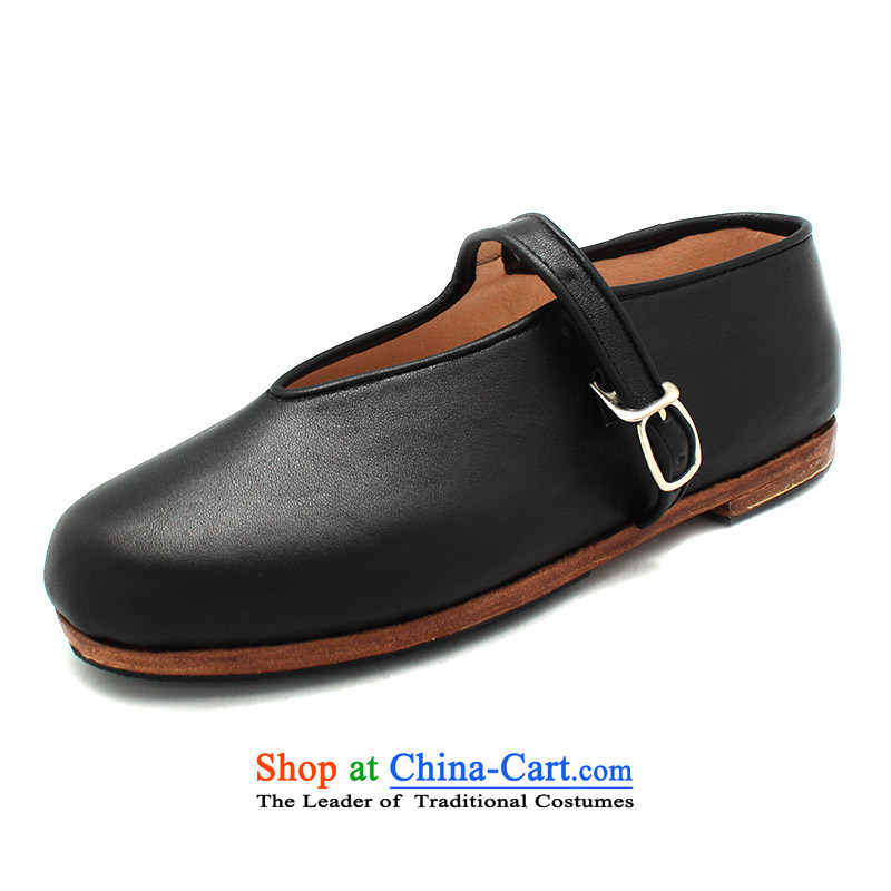 The Chinese old step-Fitr Old Beijing leather shoes female single hand shoe mother Lady's temperament shoes all leather shoe Mulan Black 38