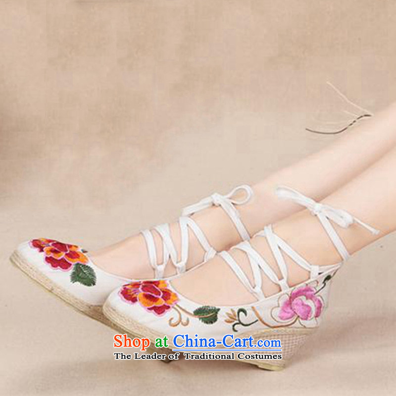 Mesh upper with old Beijing embroidered shoes with ethnic slope waterproof shoes with high female red beaded shoes bride White (37, Beijing) with embroidery well remember , , , shopping on the Internet