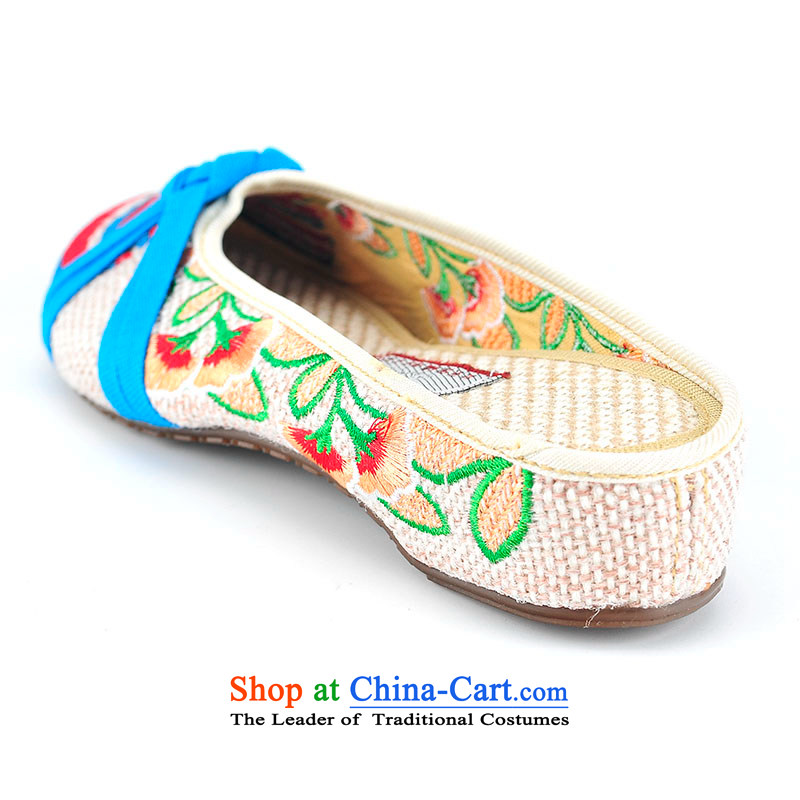Better well old Beijing New mesh upper spring and summer increased with embroidery slope within sandals ethnic embroidered shoes women shoes China wind linen embroidered slippers lady shoes B282-08 LAN (JIAFU 37, better) , , , shopping on the Internet
