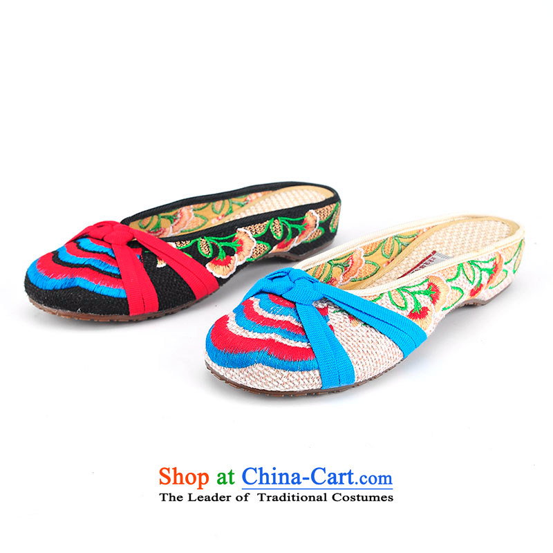 Better well old Beijing New mesh upper spring and summer increased with embroidery slope within sandals ethnic embroidered shoes women shoes China wind linen embroidered slippers lady shoes B282-08 LAN (JIAFU 37, better) , , , shopping on the Internet