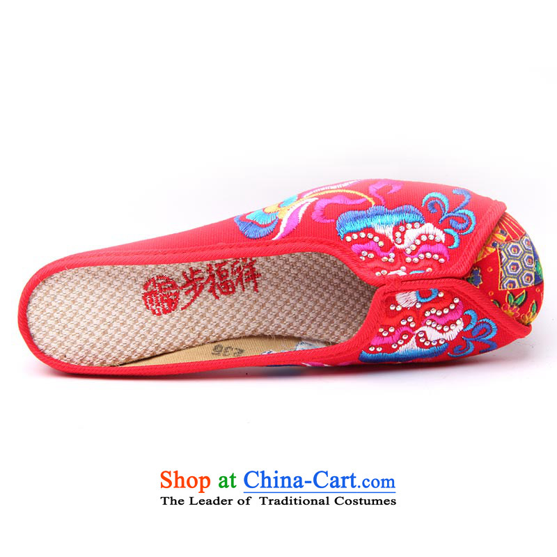 Step Fuxiang of Old Beijing 2015 new home mesh upper Ms. slippers and stylish small slope posted on women shoes 2326-5-1 drill red 36, step-by-step Fuk Cheung shopping on the Internet has been pressed.