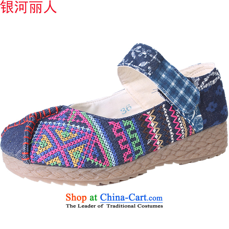 2015 genuine old Beijing single female mesh upper women shoes breathable single shoes with soft, stylish ethnic embroidered shoes 4402 Blue 4403 Cross embroidered?37 small select large code
