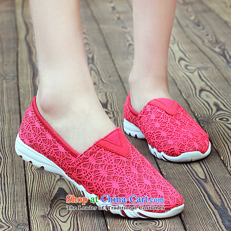 2015 Summer Camp kit pin female flat bottom click shoes won female Internet edition shoe lace leisure shoes breathable one stirrups lazy people better Red Shoes 37